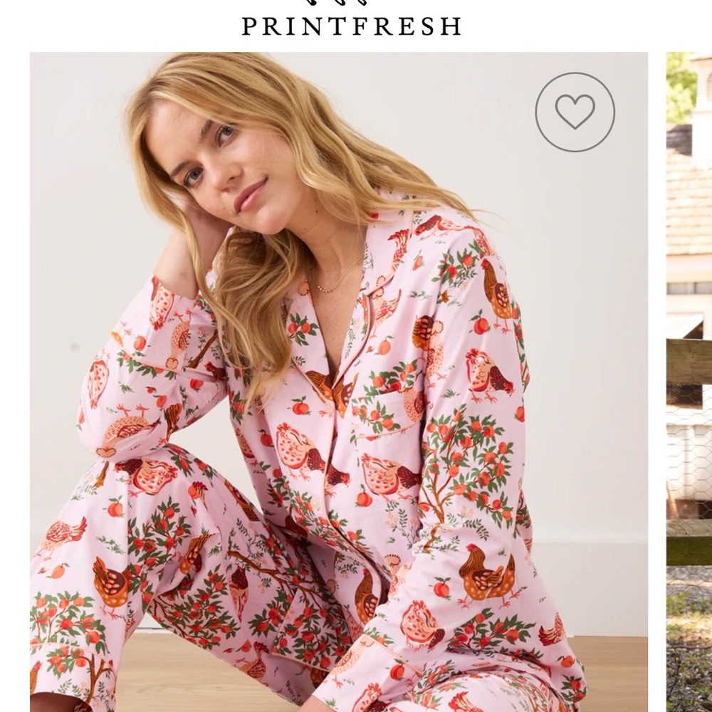 Printfresh Pink Chicken & Orchard Pajama Top - Picture 3 of 5